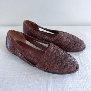 Vintage Woven Leather Flats Brown Huarache Womens 7 Fisherman Woven Shoe